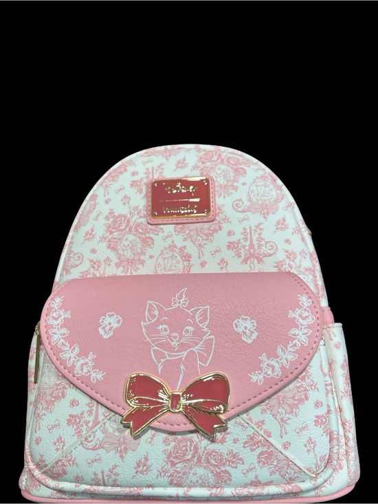 Loungefly Pink Floral Cat Mini Backpack with Gold Bow Accent